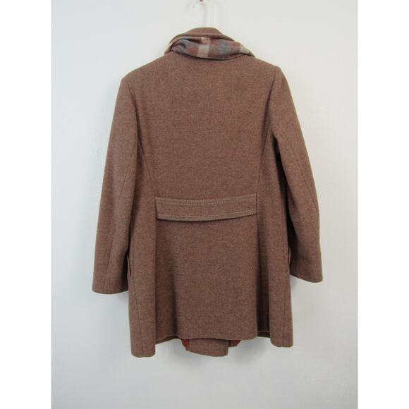 Vintage Union Made Wool Pea Coat Brown Knee Length Plaid Scarf 80's VTG - Picture 7 of 12